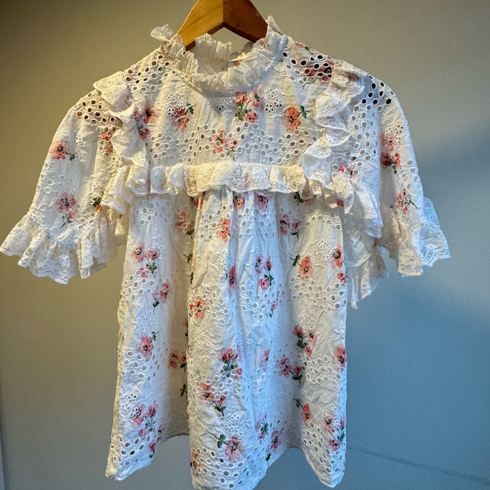 Needle & Thread Desert Rose Embroidered Ruffle Lace Lined Blouse US Size 0 - Picture 14 of 14